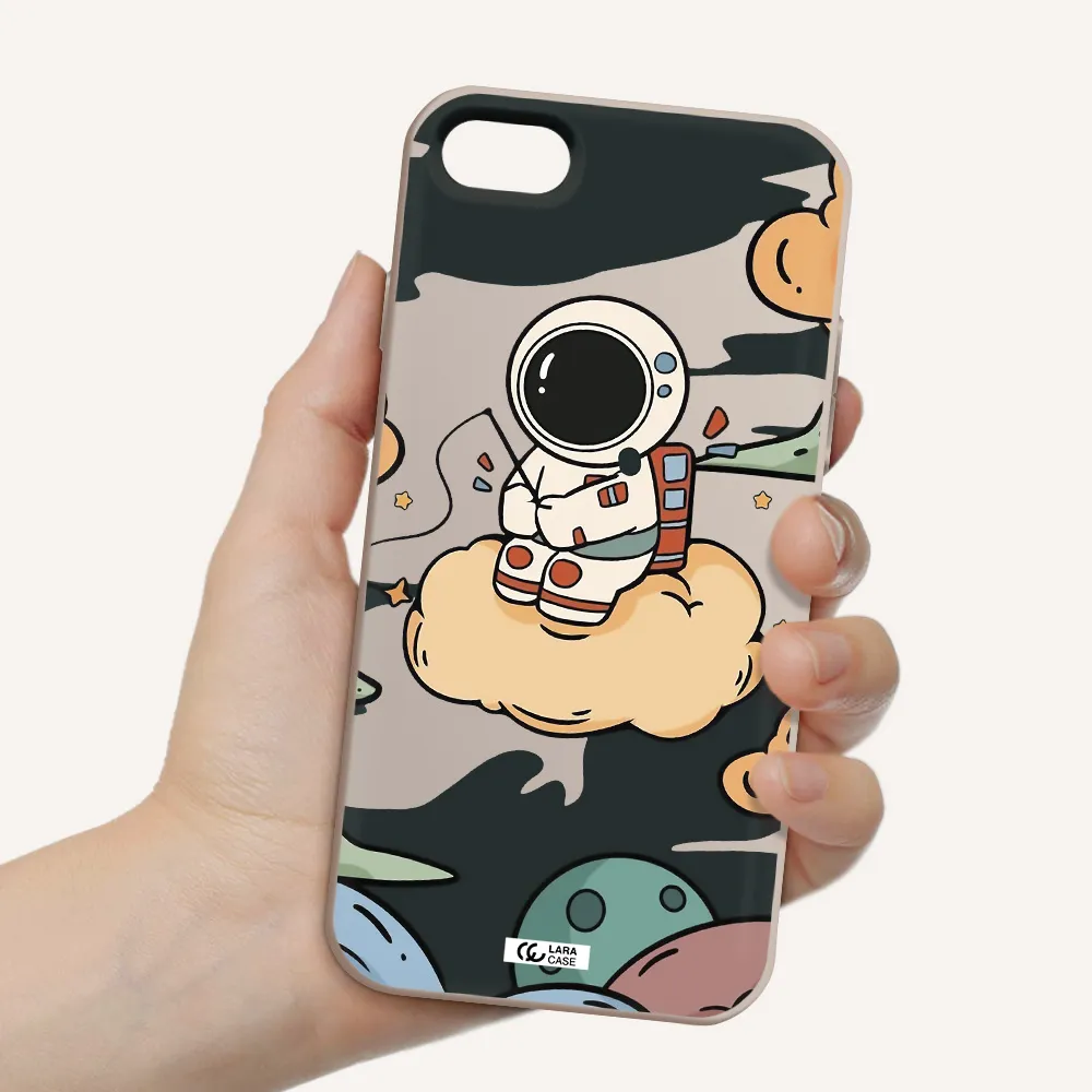 a cartoon astronaut sitting on a cloud Apple iPhone 7 Silicone Stone Case