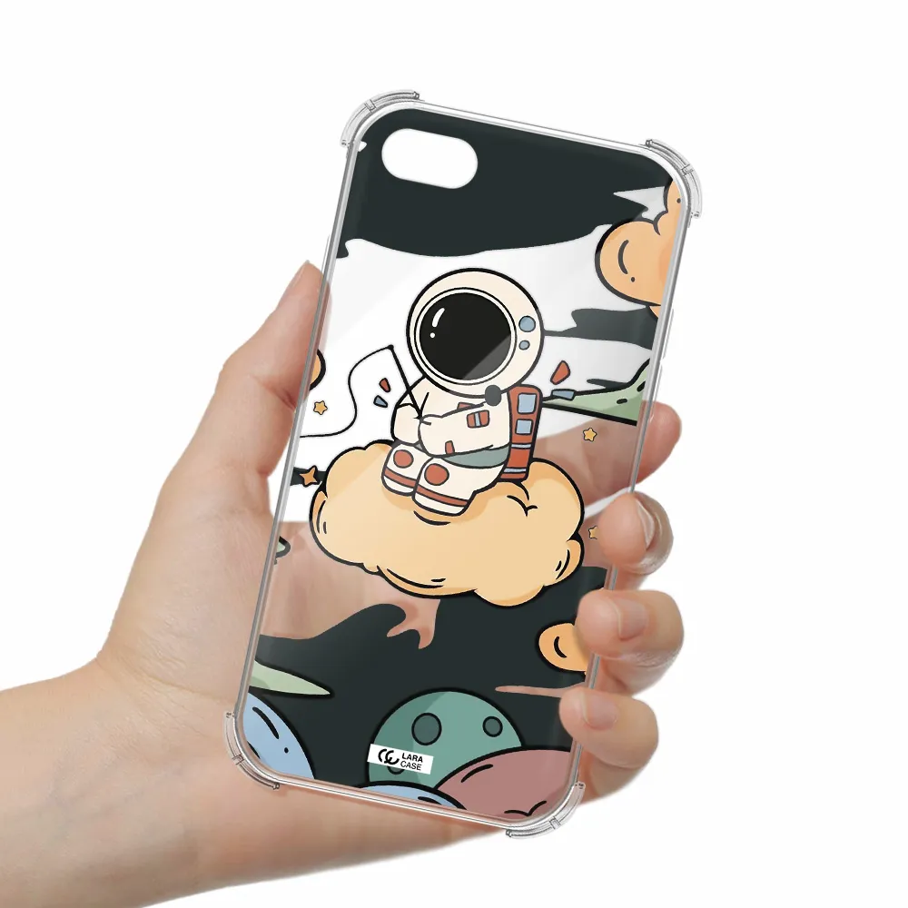 a cartoon astronaut sitting on a cloud Apple iPhone 8 Clear PC Case