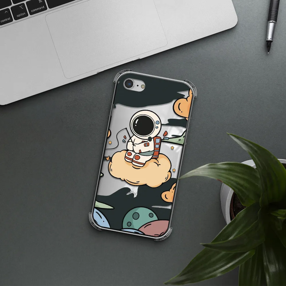a cartoon astronaut sitting on a cloud Apple iPhone 8 Clear PC Case
