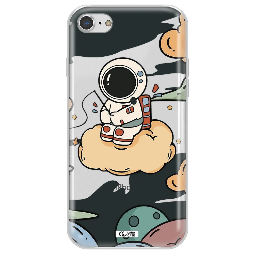a cartoon astronaut sitting on a cloud Apple iPhone 8 Clear TPU Case