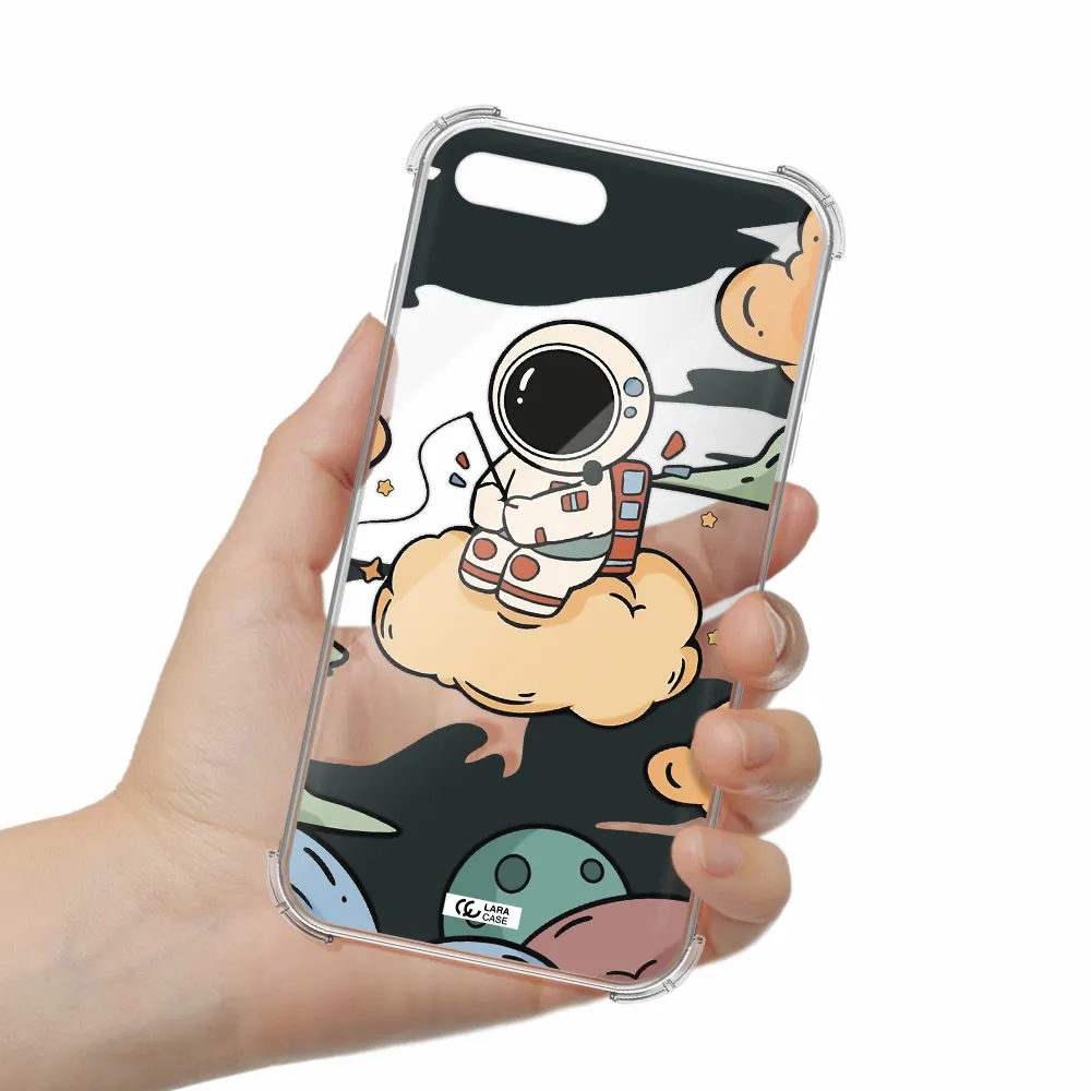 a cartoon astronaut sitting on a cloud Apple iPhone 8 plus Clear PC Case