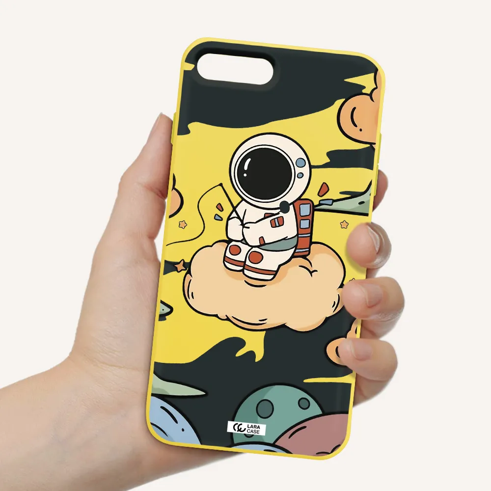 a cartoon astronaut sitting on a cloud Apple iPhone 8 plus Silicone canary yellow Case