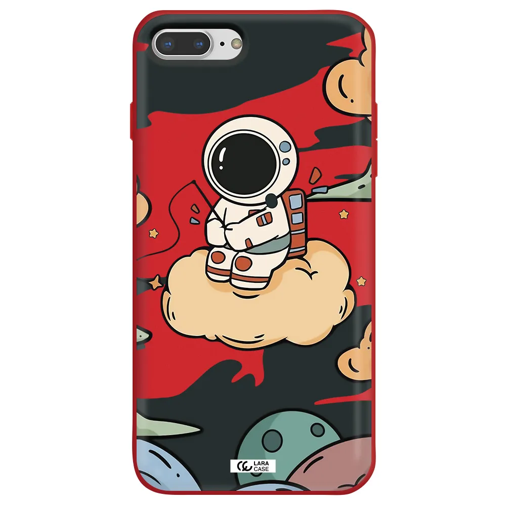 a cartoon astronaut sitting on a cloud Apple iPhone 8 plus Silicone Imperial Red Case