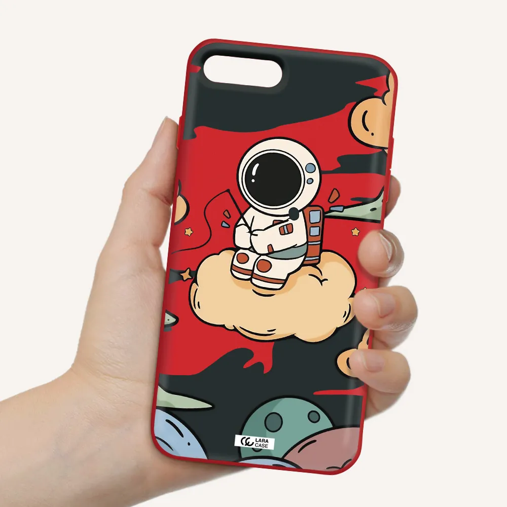 a cartoon astronaut sitting on a cloud Apple iPhone 8 plus Silicone Imperial Red Case