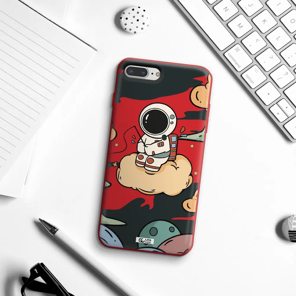 a cartoon astronaut sitting on a cloud Apple iPhone 8 plus Silicone Imperial Red Case