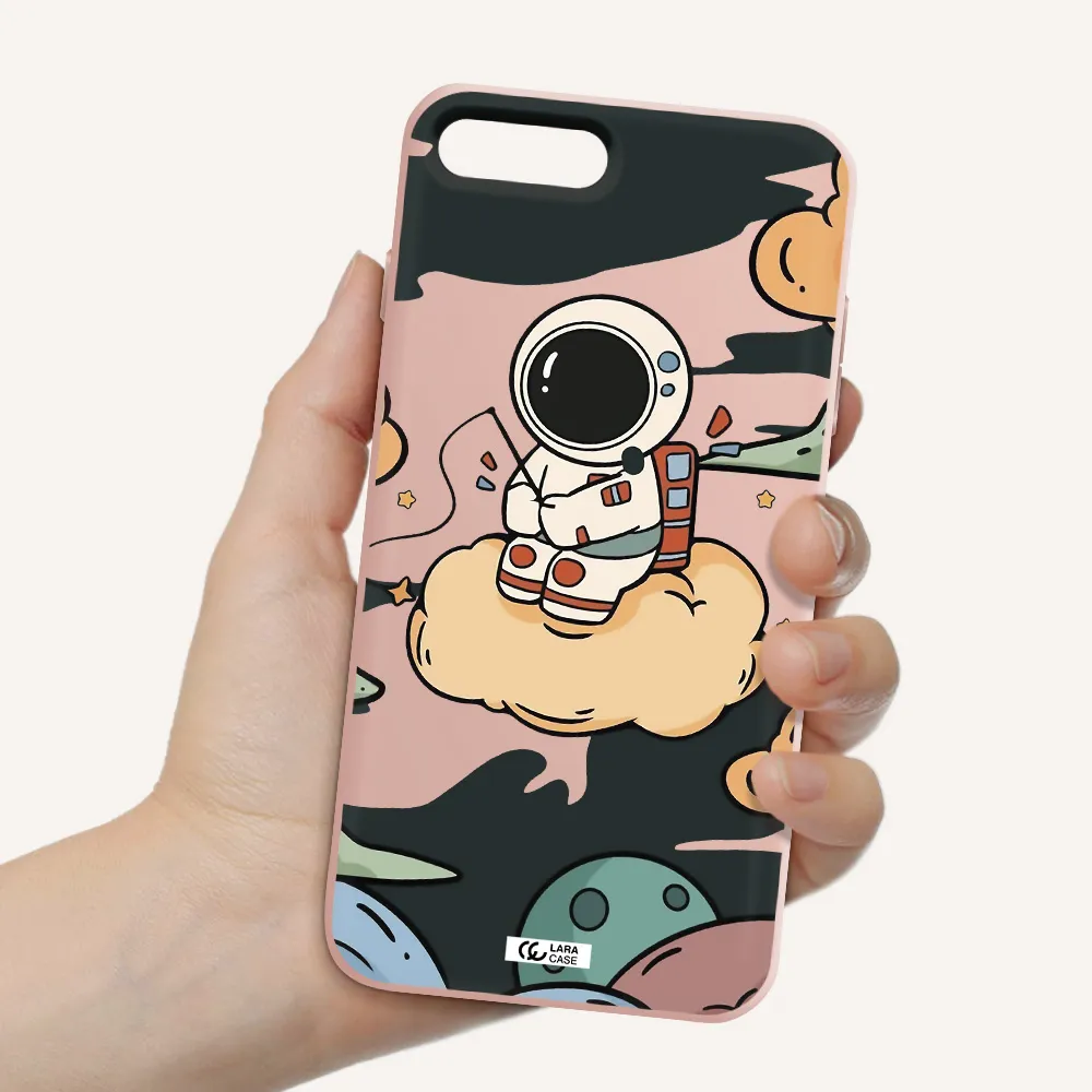 a cartoon astronaut sitting on a cloud Apple iPhone 8 plus Silicone pastel pink Case