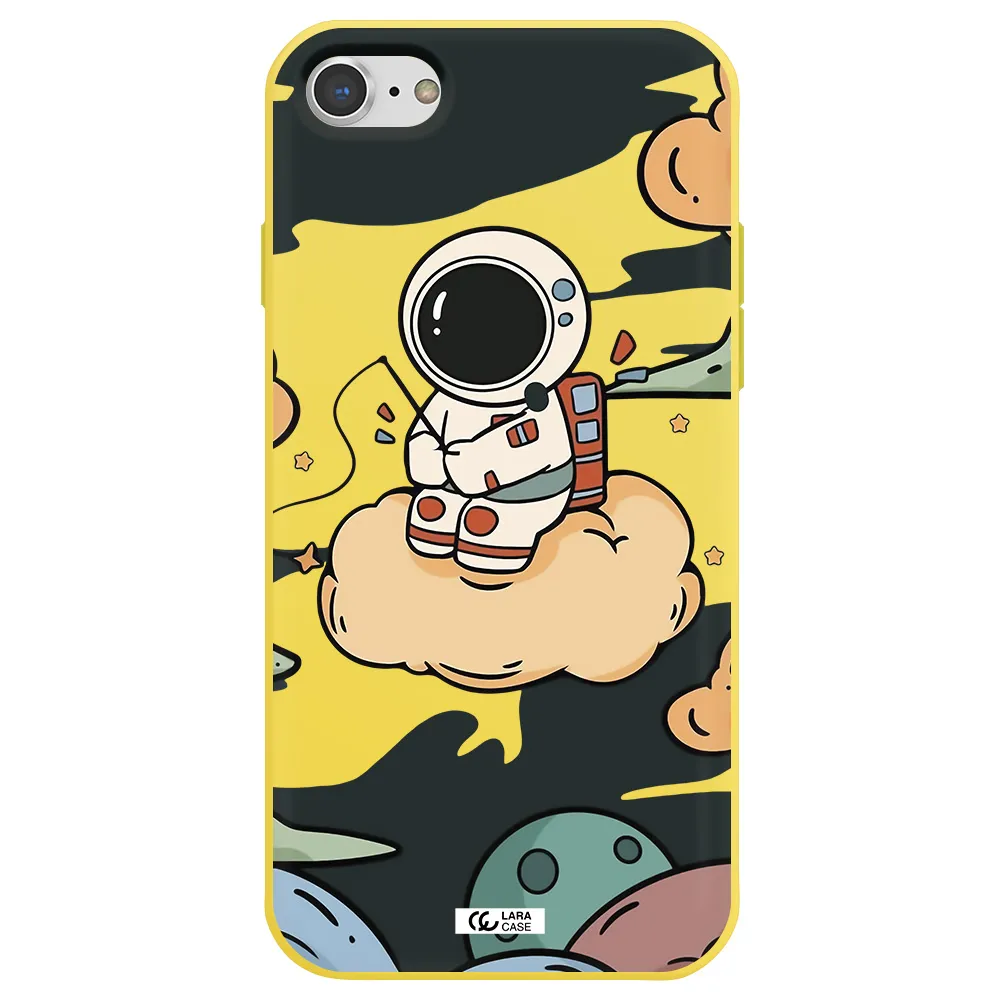 a cartoon astronaut sitting on a cloud Apple iPhone 8 Silicone canary yellow Case