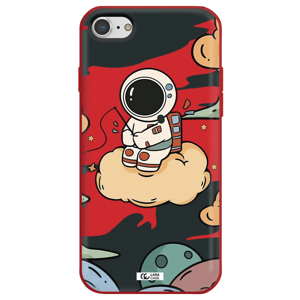 a cartoon astronaut sitting on a cloud Apple iPhone 8 Silicone Imperial Red Case