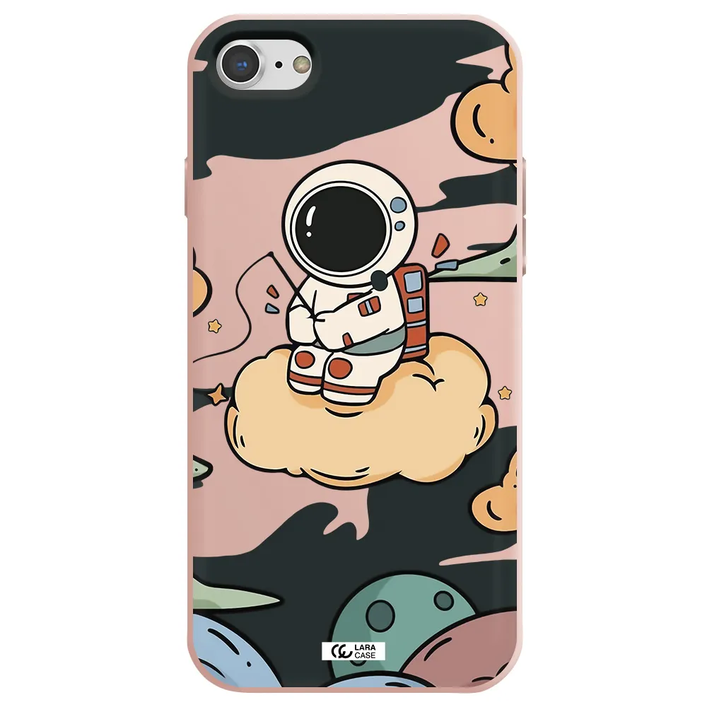 a cartoon astronaut sitting on a cloud Apple iPhone 8 Silicone pastel pink Case