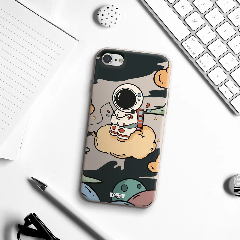 a cartoon astronaut sitting on a cloud Apple iPhone 8 Silicone Stone Case