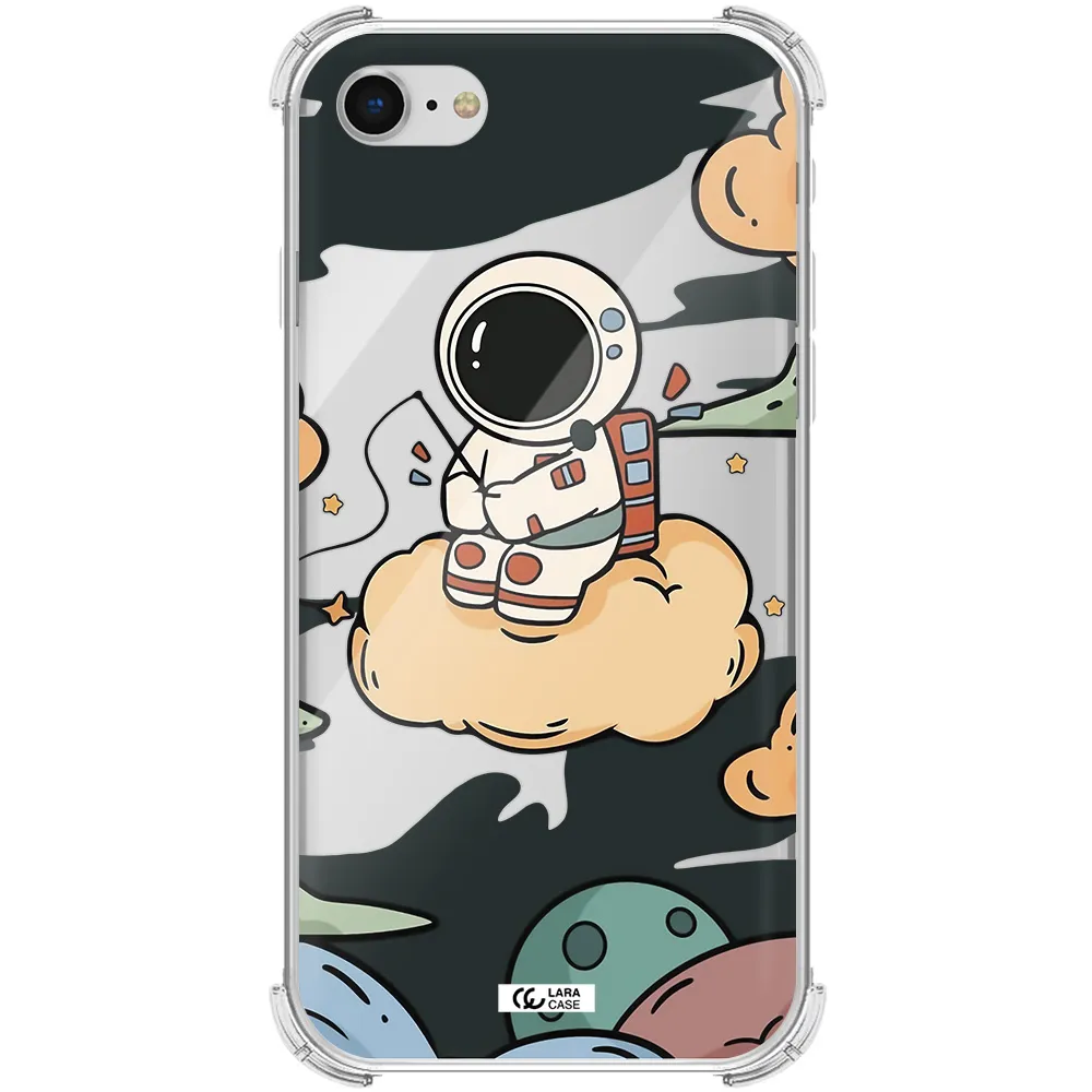 a cartoon astronaut sitting on a cloud Apple iPhone se 2020 Clear PC Case
