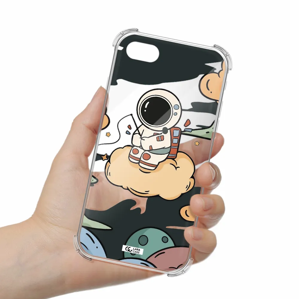 a cartoon astronaut sitting on a cloud Apple iPhone se 2020 Clear PC Case