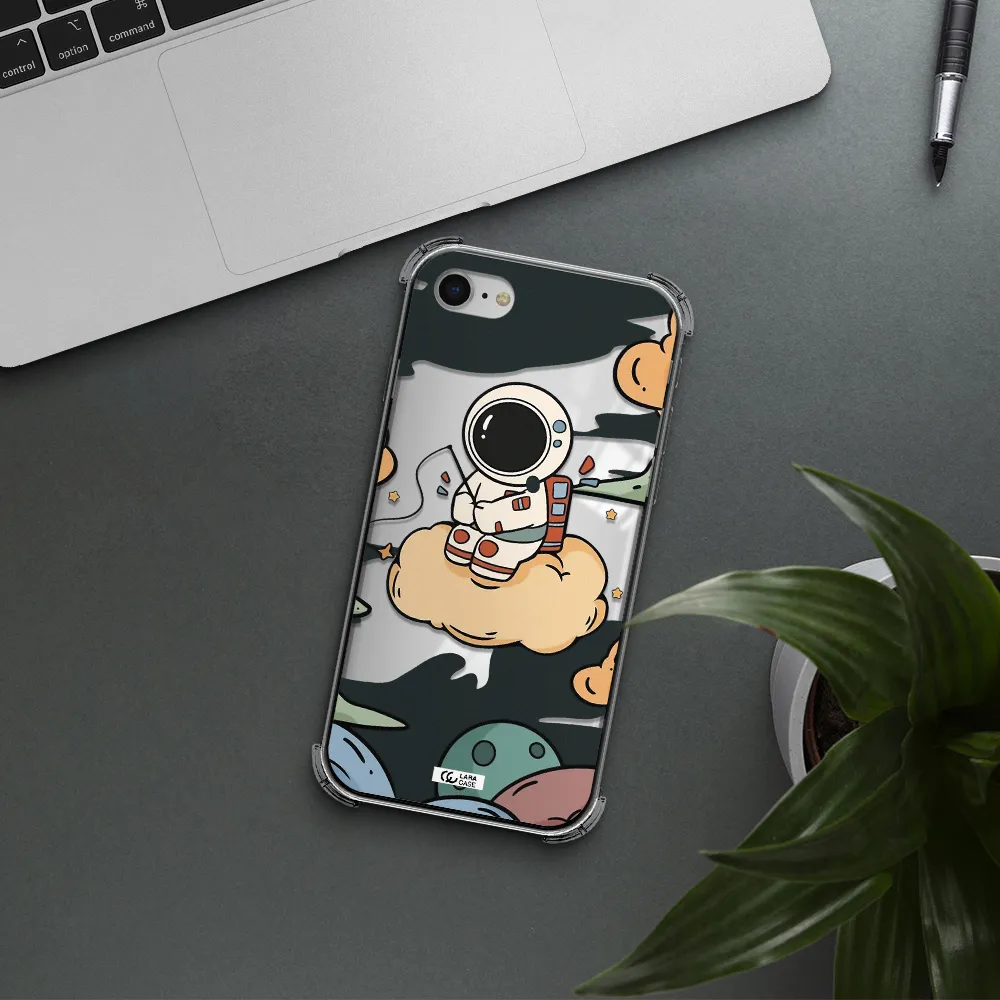 a cartoon astronaut sitting on a cloud Apple iPhone se 2020 Clear PC Case