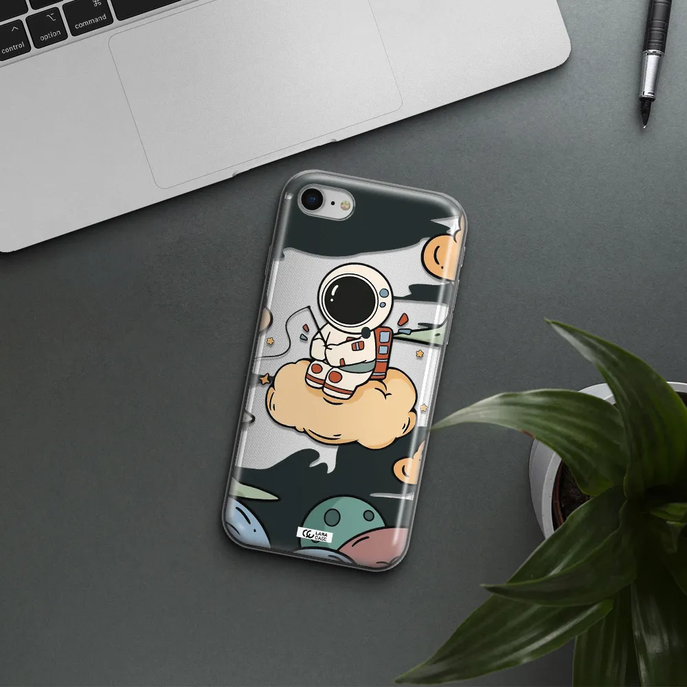 A Cartoon Astronaut Sitting On A Cloud Apple Iphone Se 2020 Clear Tpu Case