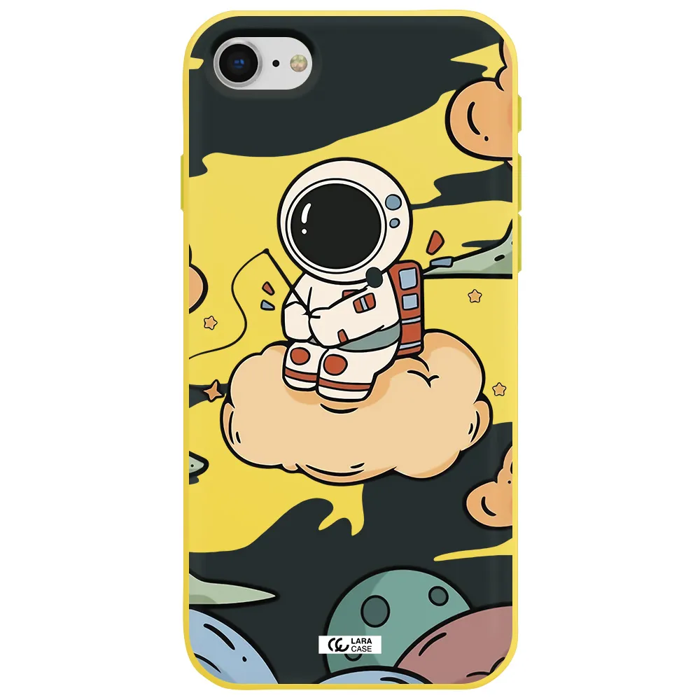 a cartoon astronaut sitting on a cloud Apple iPhone se 2020 Silicone canary yellow Case