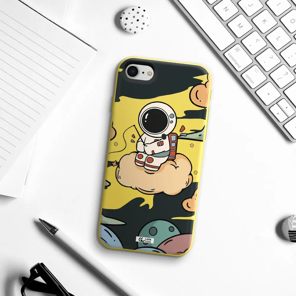 a cartoon astronaut sitting on a cloud Apple iPhone se 2020 Silicone canary yellow Case