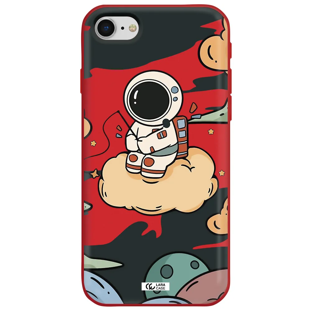 a cartoon astronaut sitting on a cloud Apple iPhone se 2020 Silicone Imperial Red Case