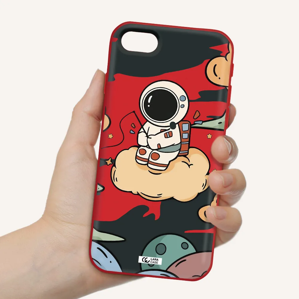 a cartoon astronaut sitting on a cloud Apple iPhone se 2020 Silicone Imperial Red Case