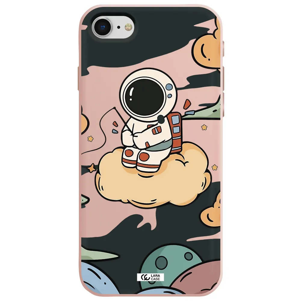 a cartoon astronaut sitting on a cloud Apple iPhone se 2020 Silicone pastel pink Case