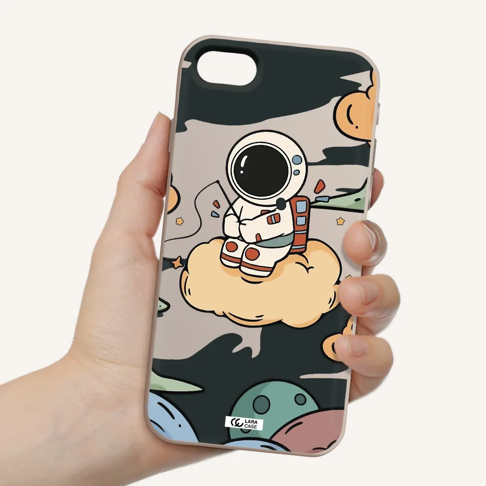 a cartoon astronaut sitting on a cloud Apple iPhone se 2020 Silicone Stone Case