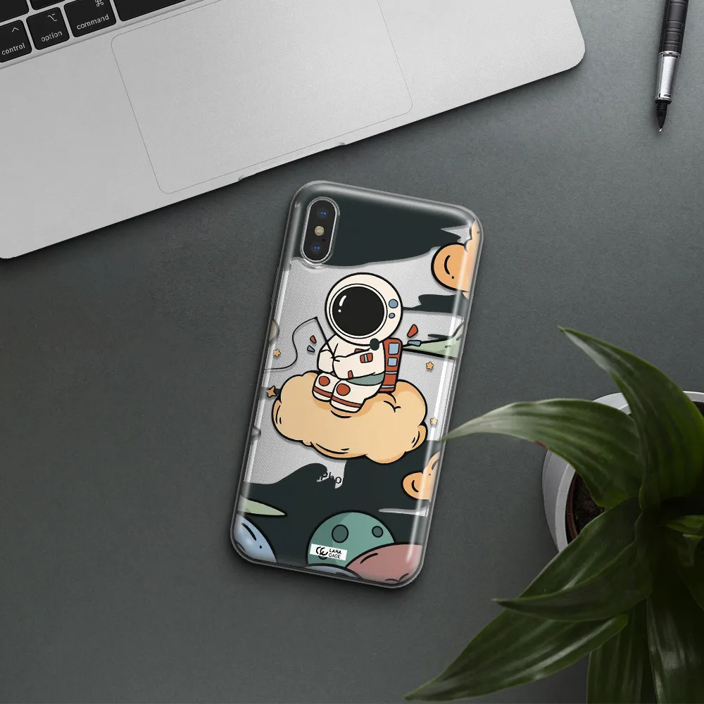 a cartoon astronaut sitting on a cloud Apple iPhone X Clear TPU Case