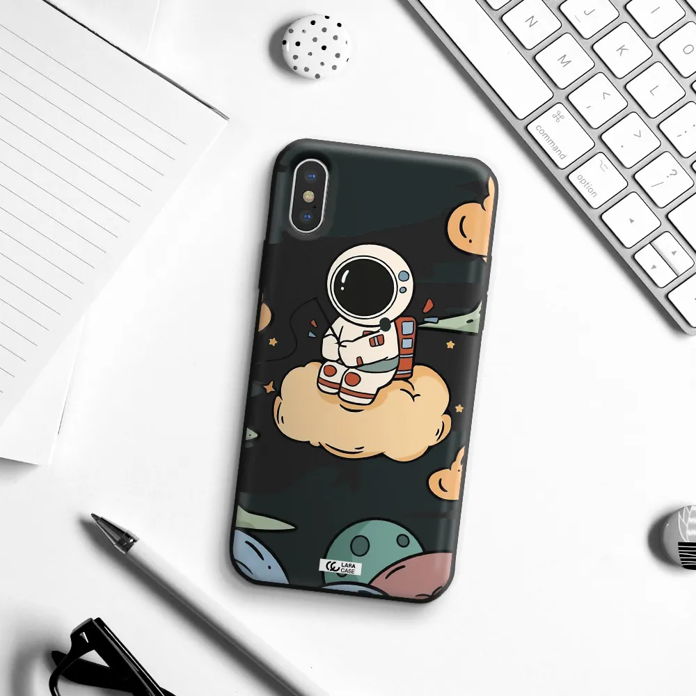 a cartoon astronaut sitting on a cloud Apple iPhone X Silicone black Case