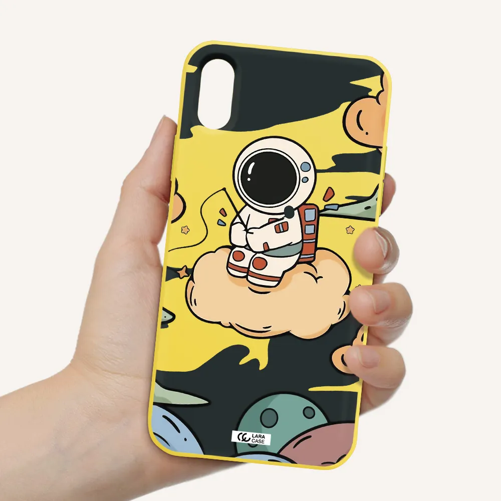 a cartoon astronaut sitting on a cloud Apple iPhone X Silicone canary yellow Case