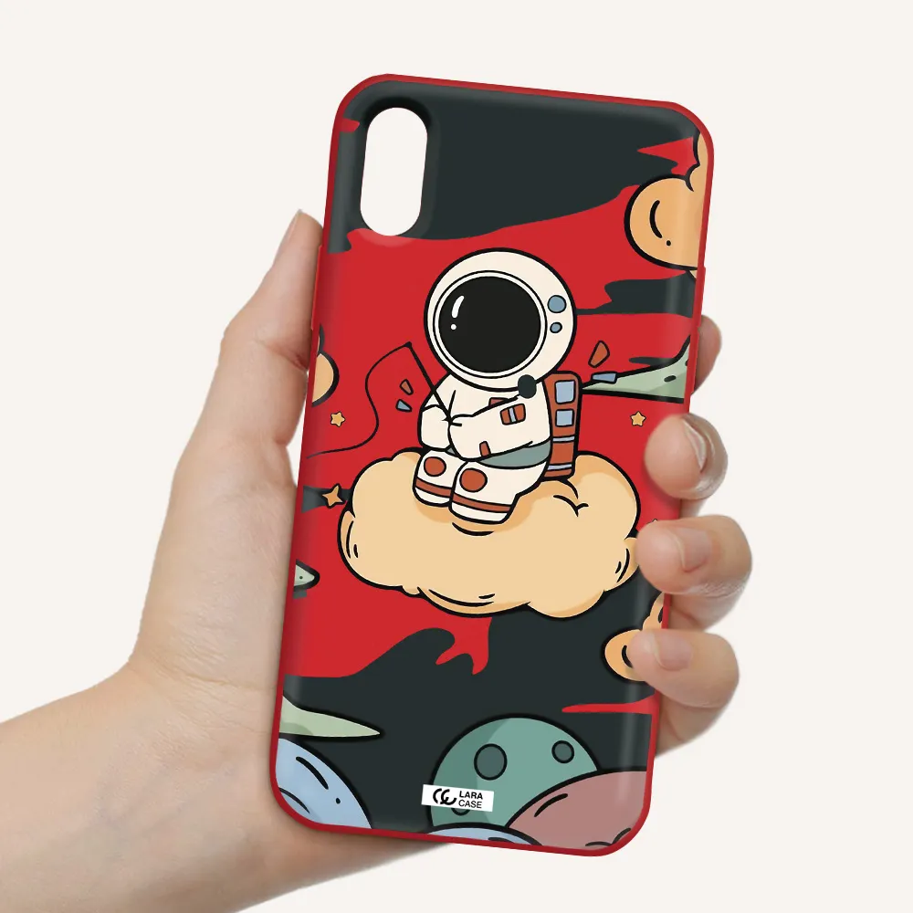 a cartoon astronaut sitting on a cloud Apple iPhone X Silicone Imperial Red Case