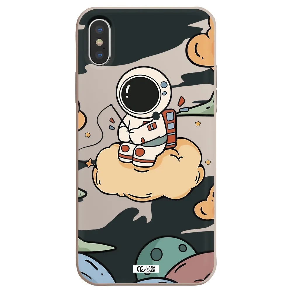 a cartoon astronaut sitting on a cloud Apple iPhone X Silicone Stone Case