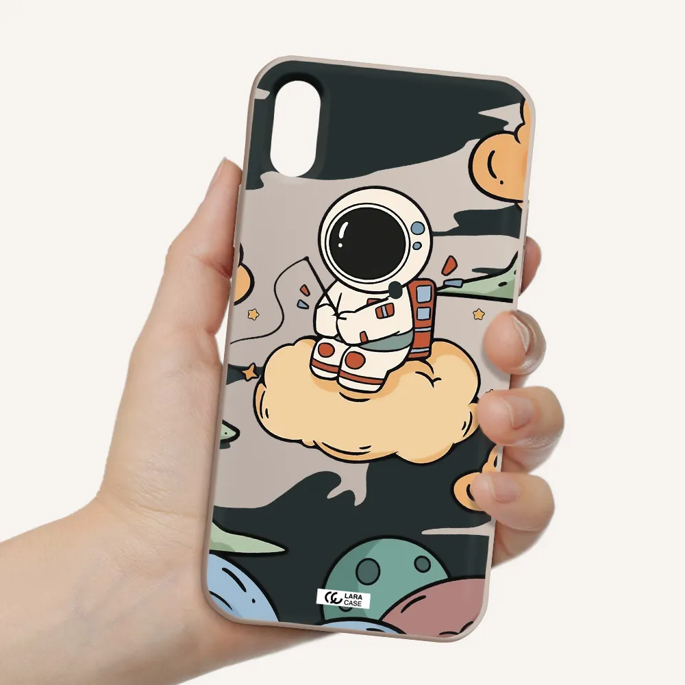 a cartoon astronaut sitting on a cloud Apple iPhone X Silicone Stone Case