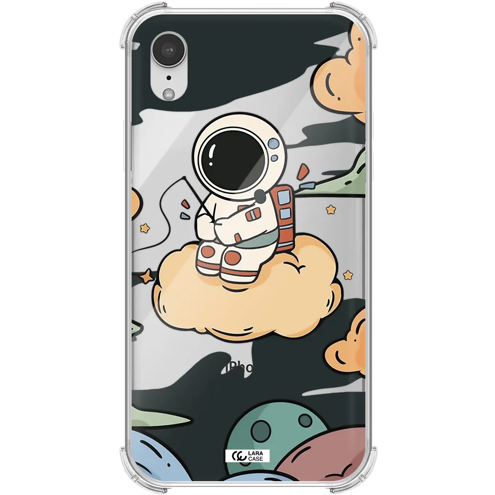 a cartoon astronaut sitting on a cloud Apple iPhone XR Clear PC Case