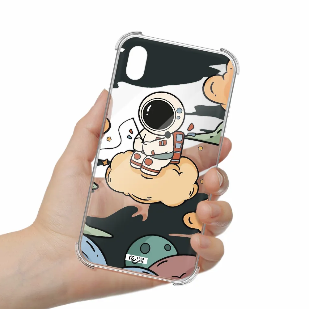 a cartoon astronaut sitting on a cloud Apple iPhone XR Clear PC Case