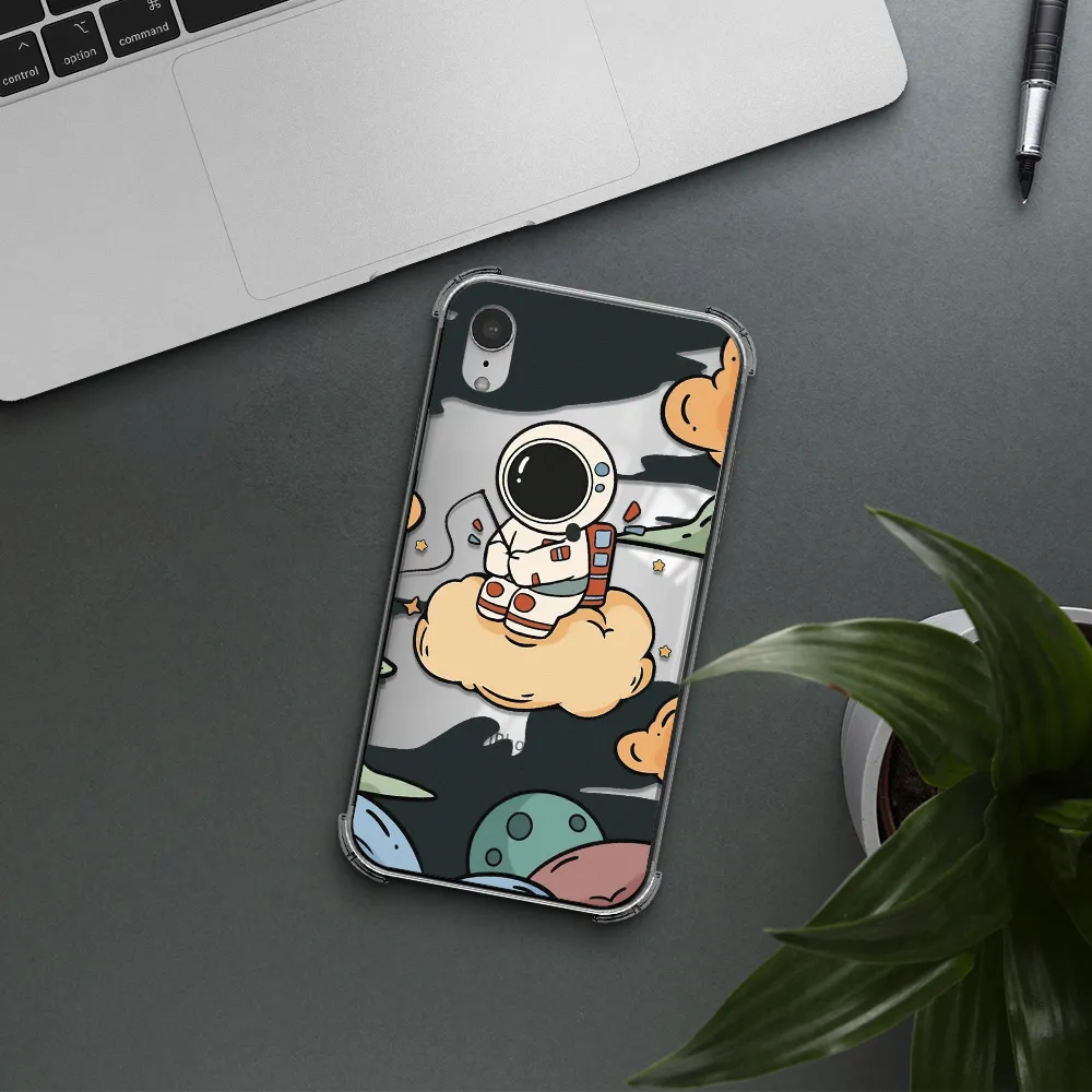 a cartoon astronaut sitting on a cloud Apple iPhone XR Clear PC Case