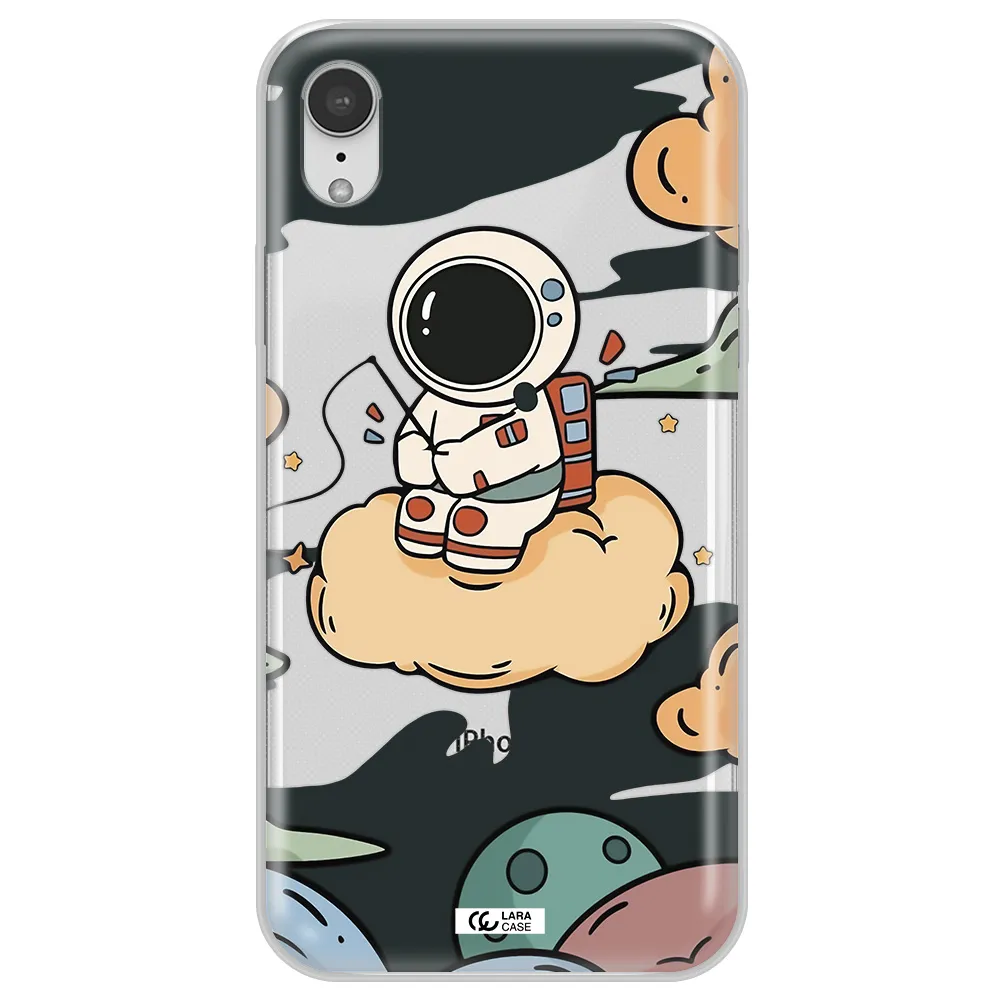 a cartoon astronaut sitting on a cloud Apple iPhone XR Clear TPU Case