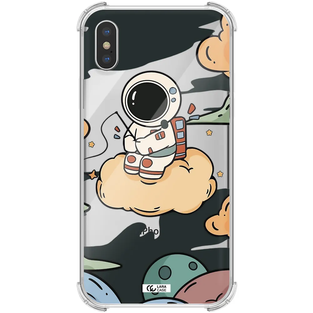 a cartoon astronaut sitting on a cloud Apple iPhone XS Clear PC Case