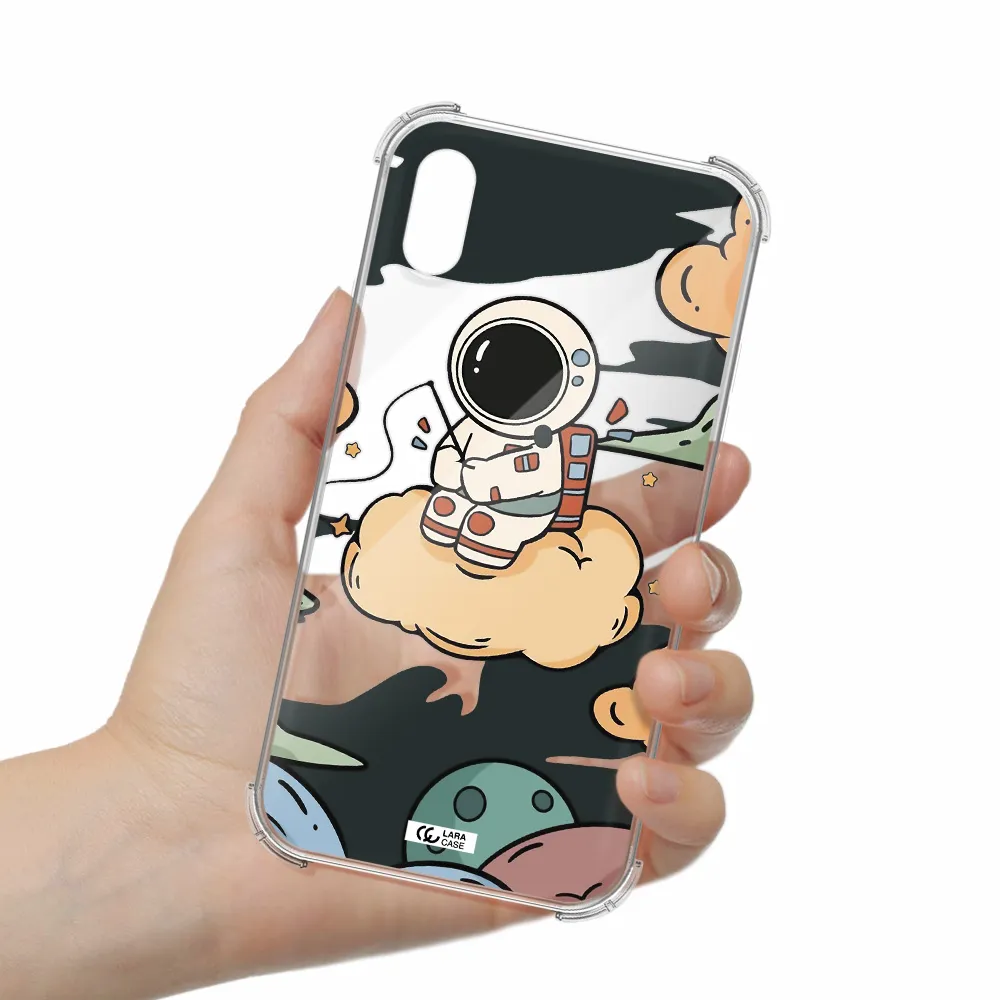 a cartoon astronaut sitting on a cloud Apple iPhone XS Clear PC Case