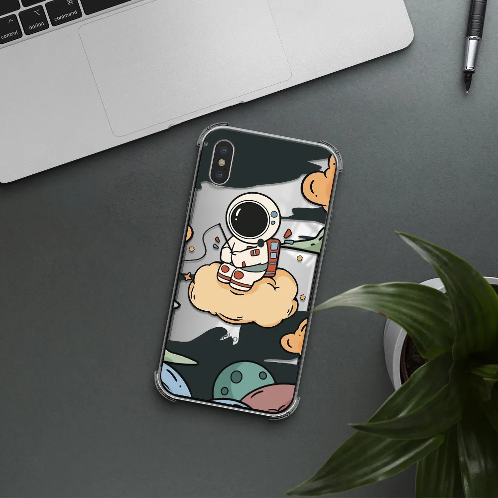a cartoon astronaut sitting on a cloud Apple iPhone XS Clear PC Case