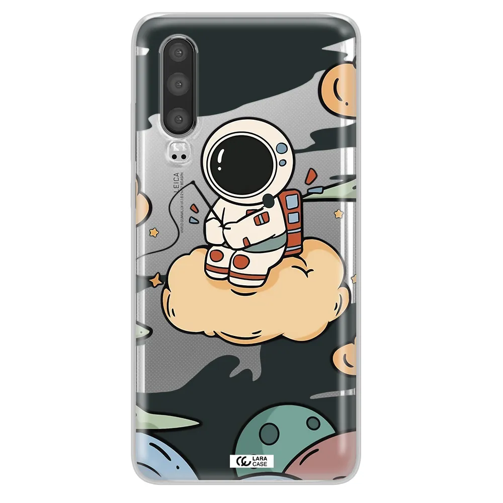 a cartoon astronaut sitting on a cloud Huawei P30 Clear TPU Case