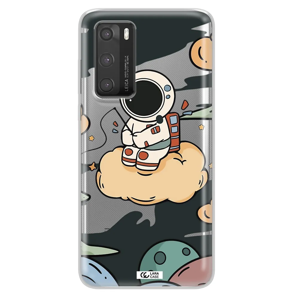 a cartoon astronaut sitting on a cloud Huawei P40 Clear TPU Case