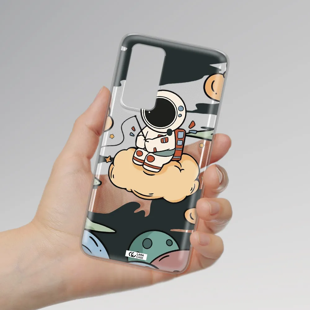 a cartoon astronaut sitting on a cloud Huawei P40 Clear TPU Case