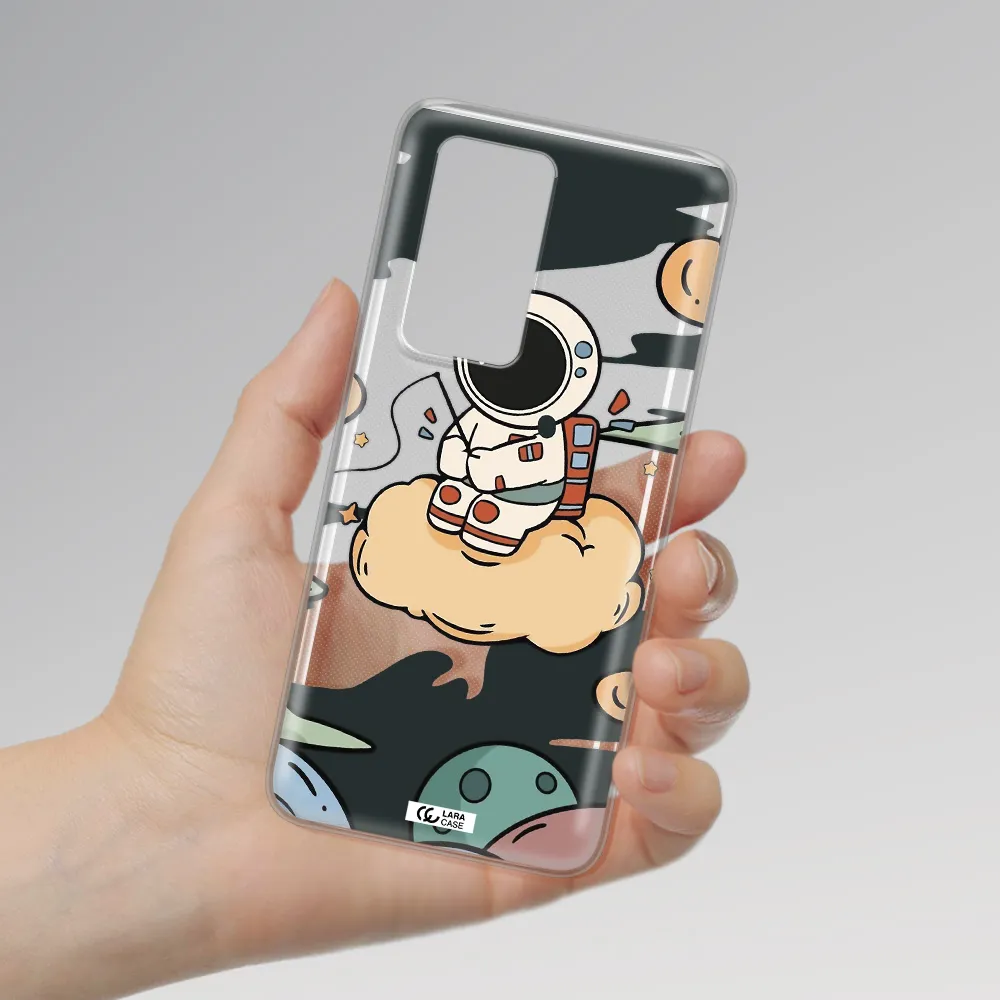 a cartoon astronaut sitting on a cloud Huawei P40 Pro Clear TPU Case