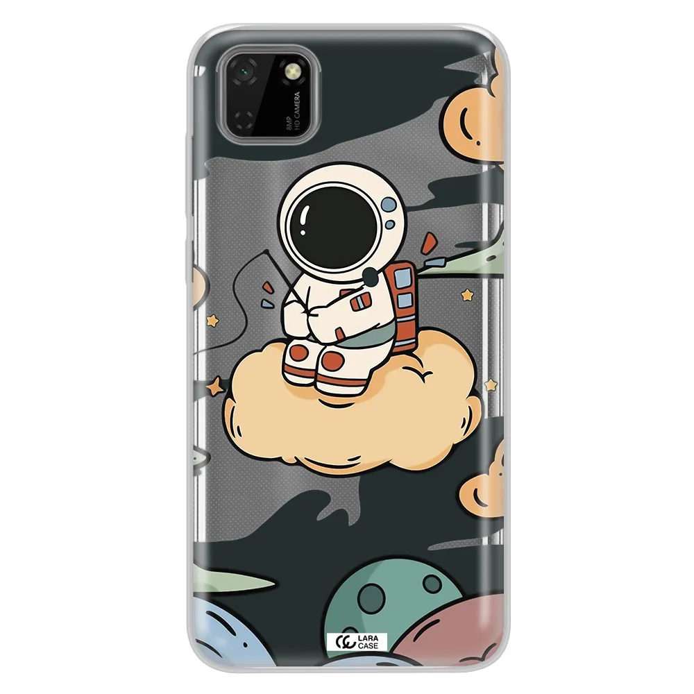 a cartoon astronaut sitting on a cloud Huawei Y5P Clear TPU Case