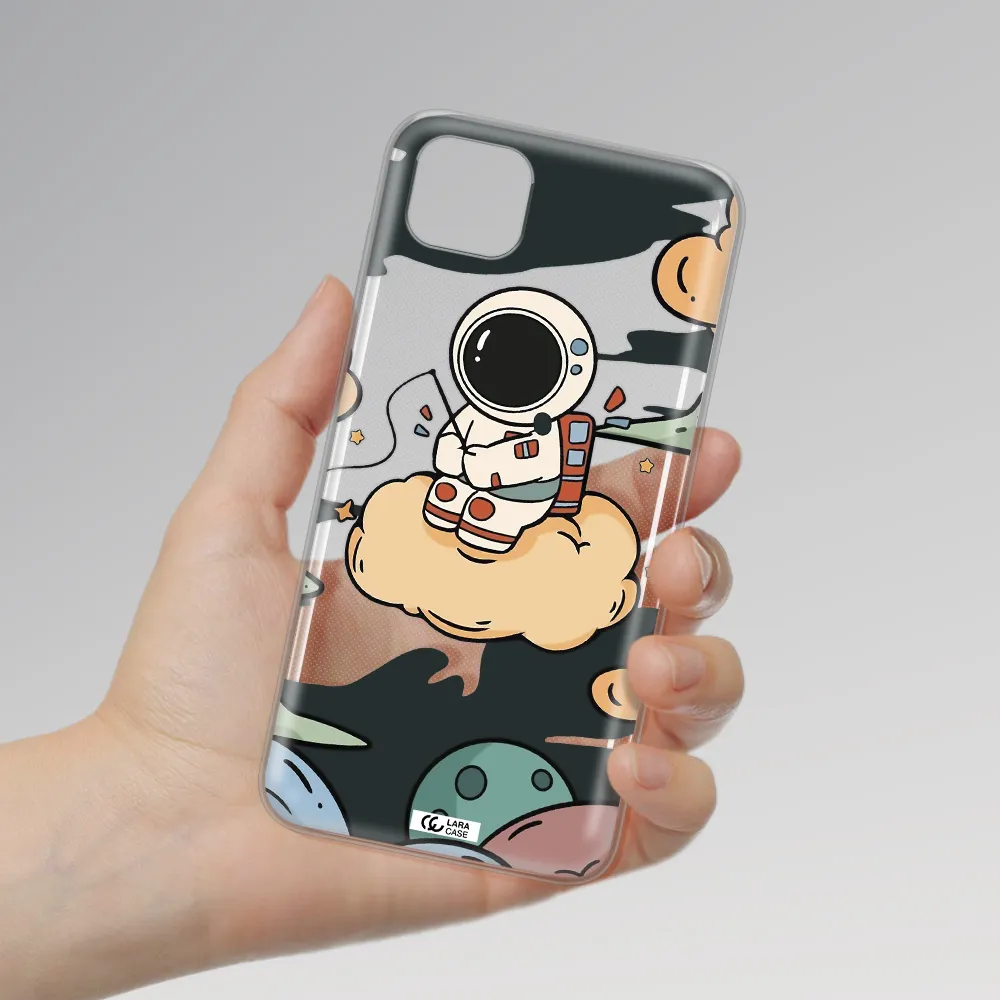 a cartoon astronaut sitting on a cloud Huawei Y5P Clear TPU Case