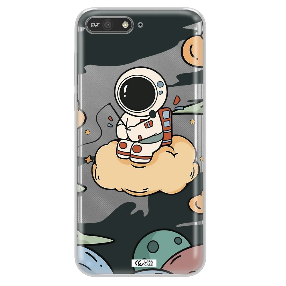 a cartoon astronaut sitting on a cloud Huawei Y6 2018 Clear TPU Case