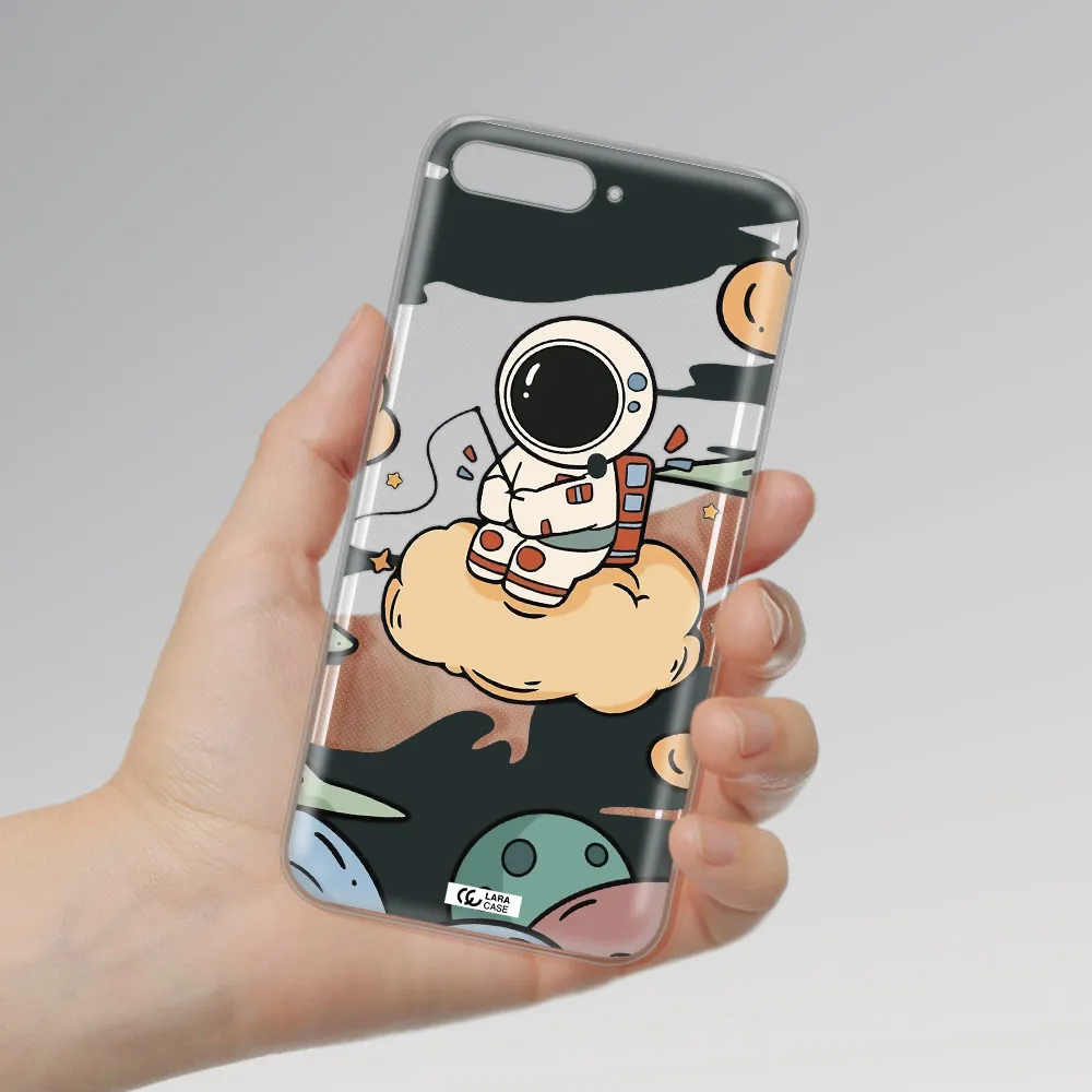 a cartoon astronaut sitting on a cloud Huawei Y6 2018 Clear TPU Case