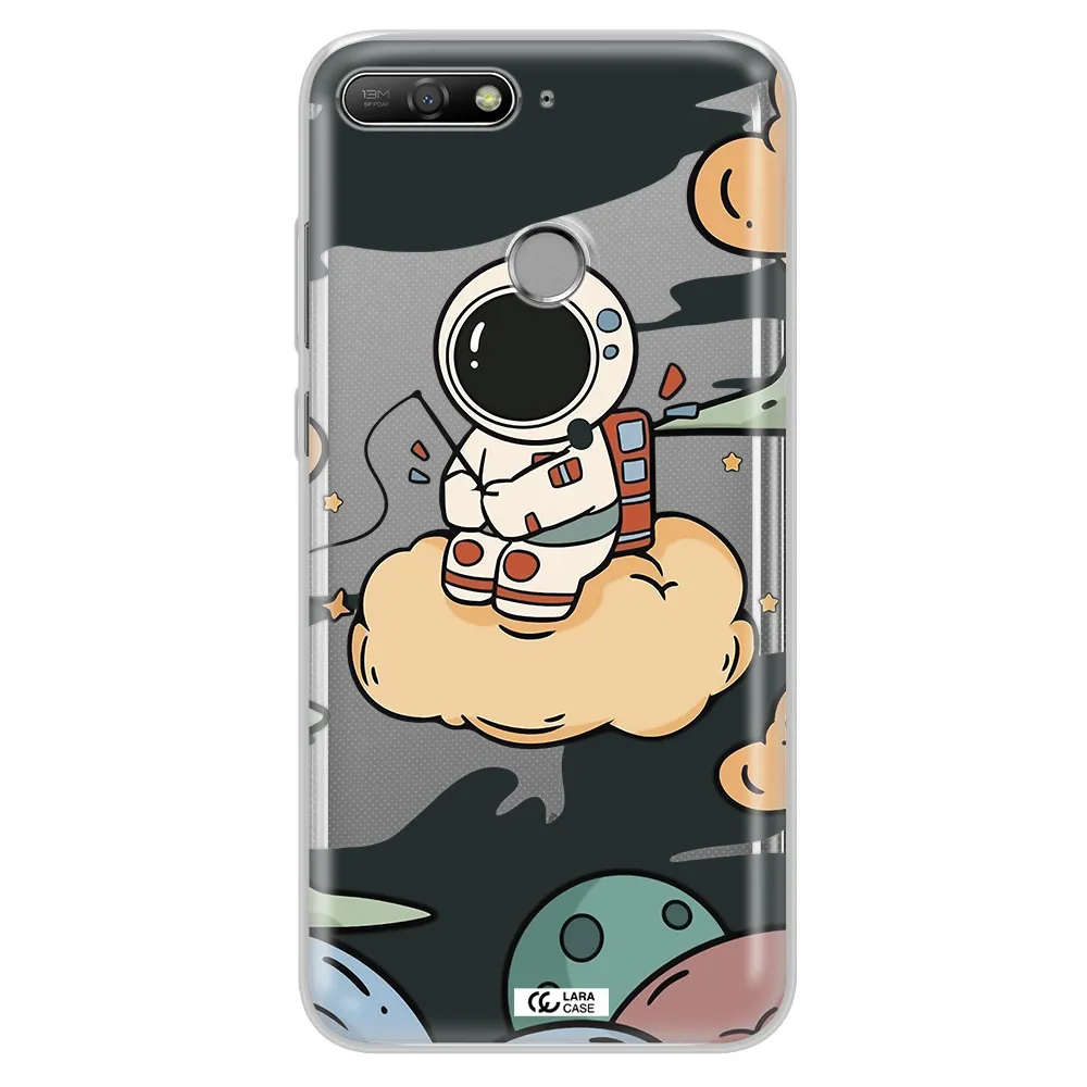 a cartoon astronaut sitting on a cloud Huawei Y6 Prime 2018 Clear TPU Case