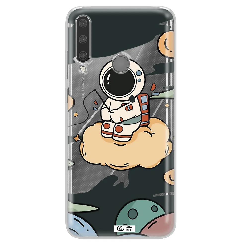 a cartoon astronaut sitting on a cloud Huawei Y6P Clear TPU Case