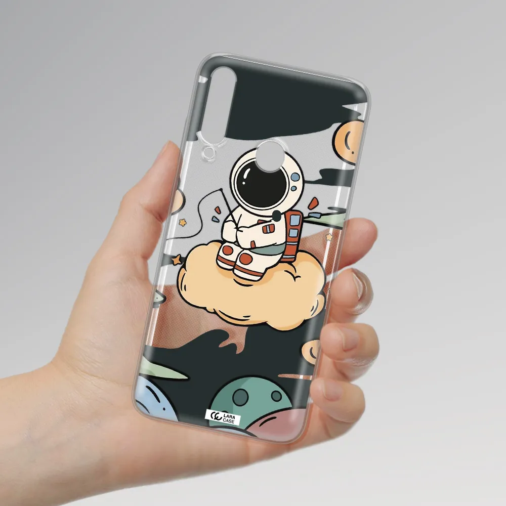 a cartoon astronaut sitting on a cloud Huawei Y6P Clear TPU Case