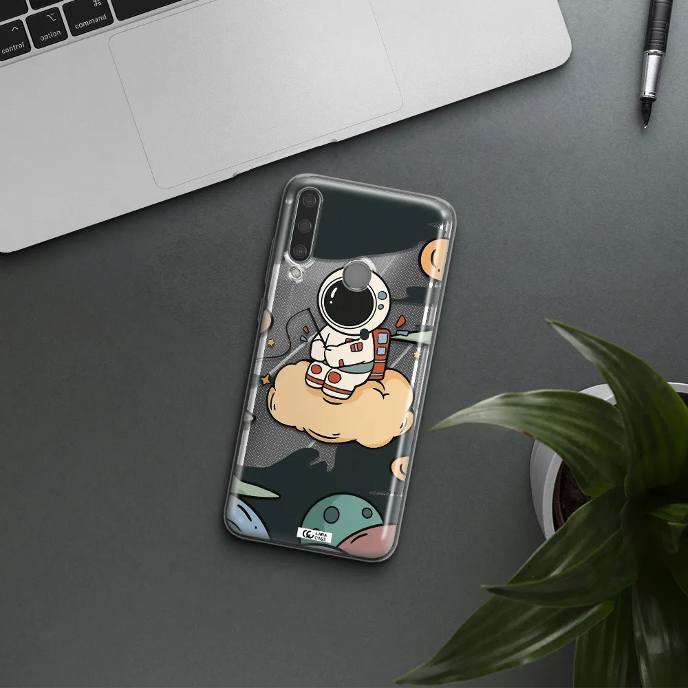 a cartoon astronaut sitting on a cloud Huawei Y6P Clear TPU Case