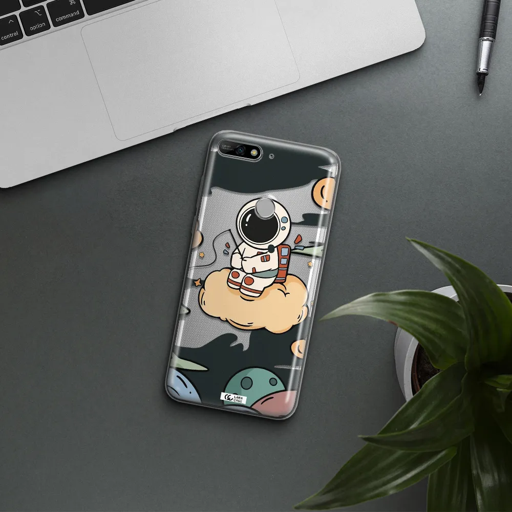 a cartoon astronaut sitting on a cloud Huawei Y7 2018 Clear TPU Case